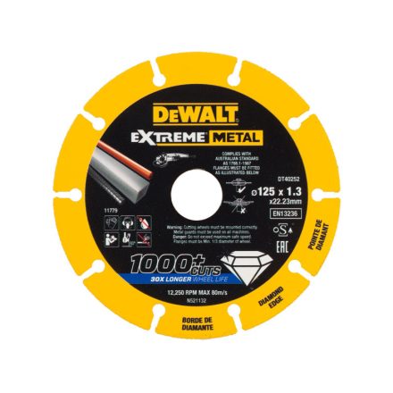 DEWALT EXTREME METAL Disc de tăiere cu diamant pentru metal 125 x 1,3  x 22,2 mm (metal/alu/inox)