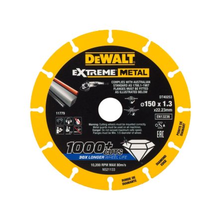 DEWALT EXTREME METAL Disc de tăiere cu diamant pentru metal 150 x 1,3 x 22,2 mm (metal/alu/inox)
