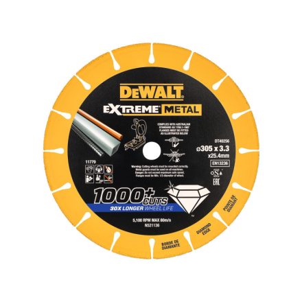 DEWALT EXTREME METAL Disc de tăiere cu diamant pentru metal 300 x 3,3 x 25,4 mm (metal/alu/inox)