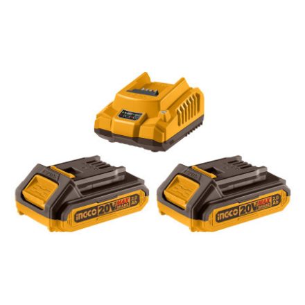 INGCO Set de baterie și încărcător 20 V (2 x 2,0 Ah + încărcător 2,0 A)