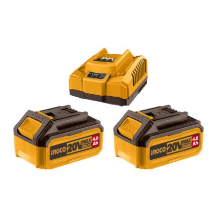 INGCO Set acumulator și încărcător 20 V (2 x 4,0 Ah acumulator + 4,0 A încărcător)