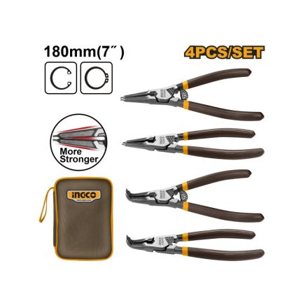 INGCO Set de clești pentru inele de siguranță, 4 piese de 180 mm