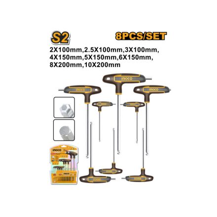 Set de chei hexagonale cu cap sferic INGCO T, 8 piese S2
