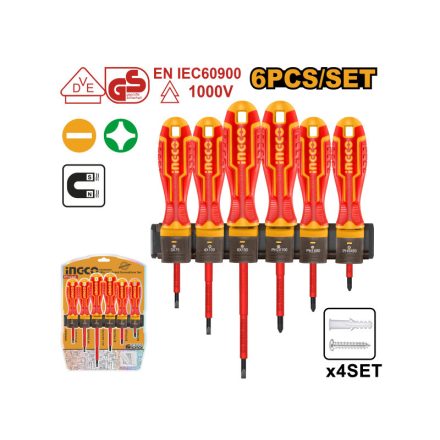 INGCO Set de șurubelnițe 6 piese magnetice izolate până la 1000 V