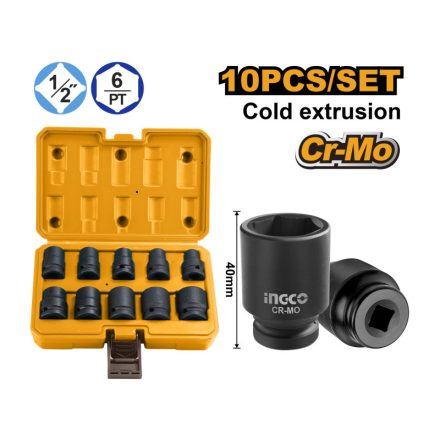 INGCO Set de chei tubulare cu clichet 10 bucăți 1/2" 10-24 mm CrMo