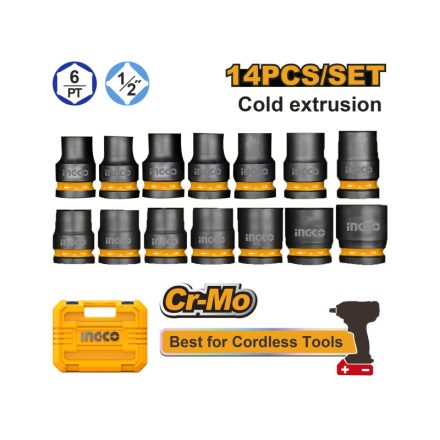 INGCO Set de chei tubulare 14 piese 1/2" 10-27 mm CrMo
