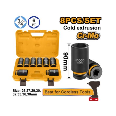 INGCO Set de chei tubulare lungi pentru mașină 8 piese 3/4" 26-38 mm CrMo