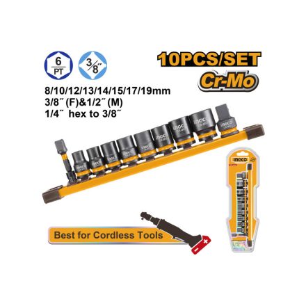INGCO Set de chei cu clichet 10 piese 3/8" 8-19 mm CrMo