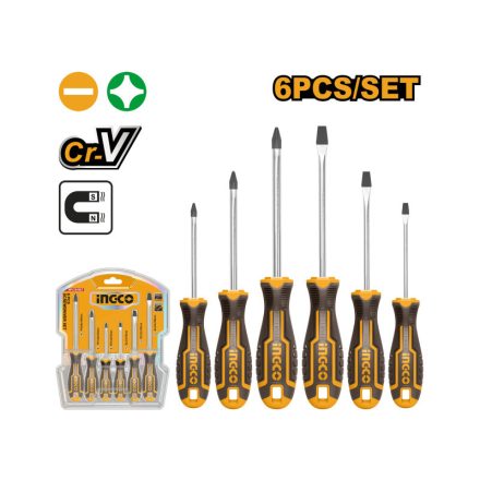 INGCO Set de șurubelnițe 6 piese magnetice CrV
