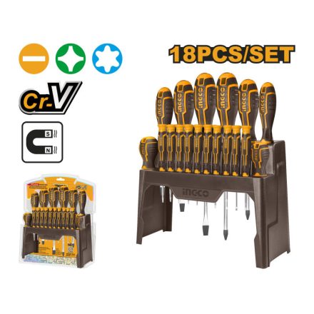 Set de șurubelnițe INGCO 18 bucăți magnetice CrV