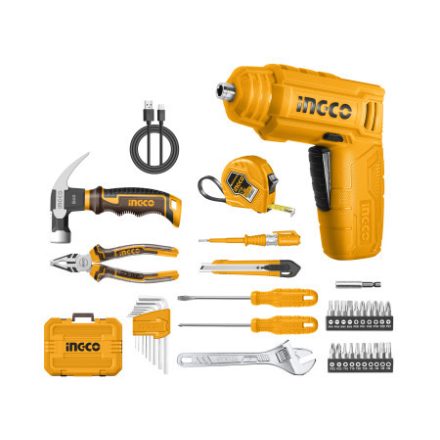 INGCO Șurubelniță cu acumulator 4 V + set de scule 38 piese