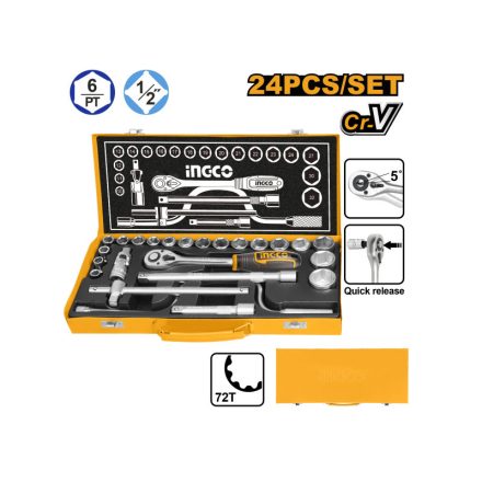 INGCO Set priză 24 piese 1/2" 10-32 mm CrV