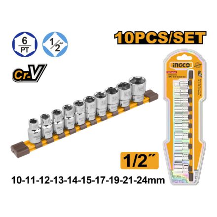 INGCO Set de chei tubulare 10 piese 1/2" 10-24 mm CrV