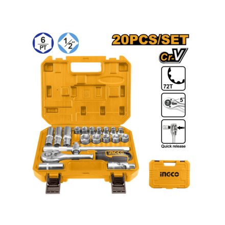 INGCO Set de chei tubulare 20 piese 1/2" 10-24 mm CrV
