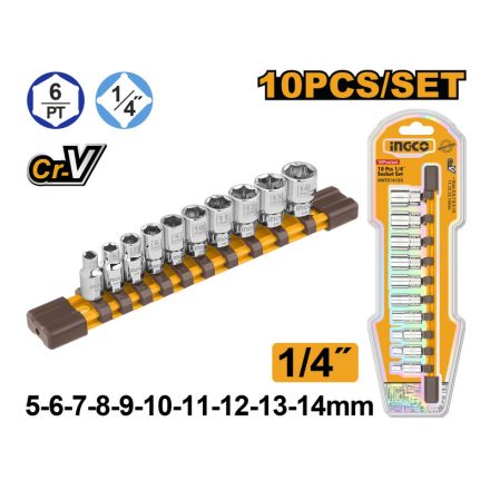 INGCO Set de chei tubulare 10 piese 1/4" 5-14 mm CrV