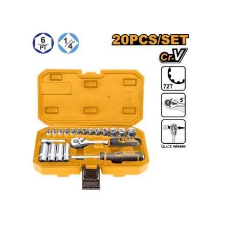 INGCO Set chei tubulare 20 de piese 1/4" 4-14 mm CrV