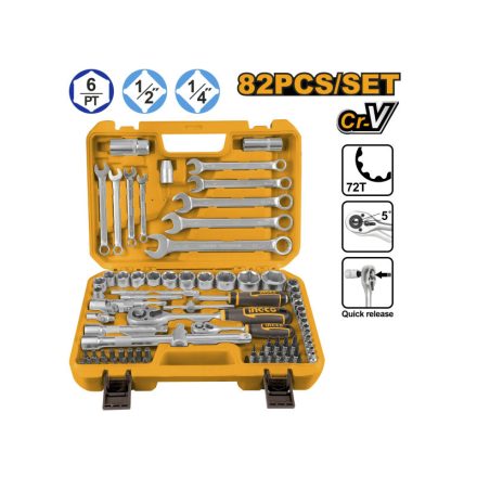 INGCO Set de chei tubulare 82 piese 1/4" 4-10 mm, 1/2" 10-32 mm CrV