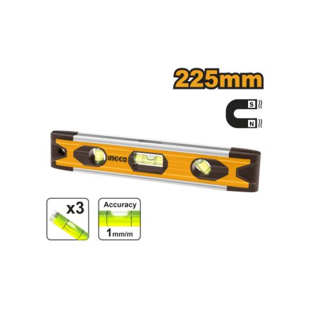 INGCO Nivelă mini 225 mm cu 3 bule magnetice