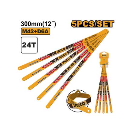 INGCO Pânză de fierăstrău pentru metal manuală 300 / 12 mm 24 TPI bimetalică (5 buc)