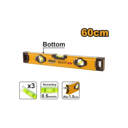 INGCO Nivelă cu apă 600 mm, 3 bule