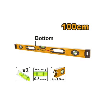 INGCO Nivel cu bulă, 1000 mm, 3 libele