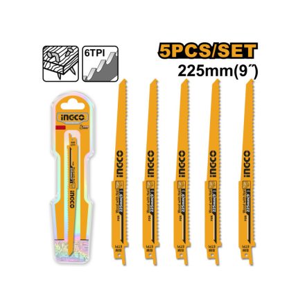 INGCO Pânză de fierăstrău sabie 225 mm 6 TPI pentru lemn noduros BIM (5 buc)