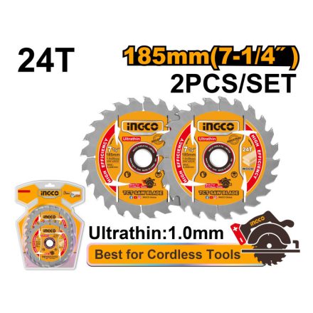 INGCO Disc de tăiere pentru lemn 185 x 20 x 1,0 mm / 24T (2 bucăți)