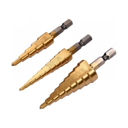 Set de burghie YATO Step din 3 piese nitrură de titan HSS