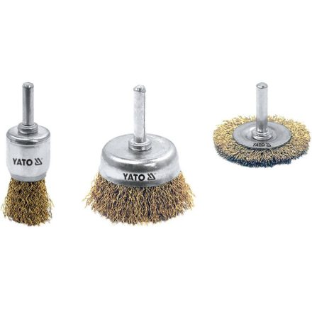 YATO Set de peri cu ax, perie circulară, perie în formă de cupă, 3 piese, alamă