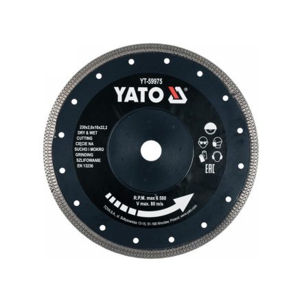 YATO Disc de tăiere diamantat 230 x2,0 x 10 x 22,2 mm continuu