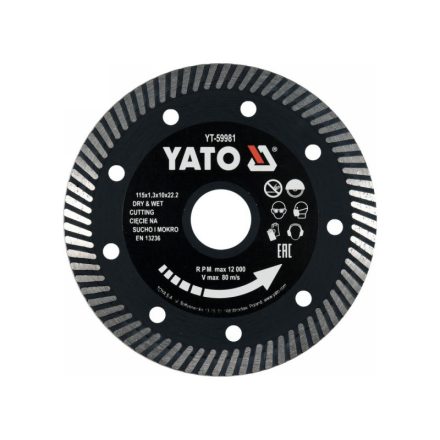 YATO Disc de tăiere diamantat 115 x 1,3 x 10 x 22,2 mm turbo