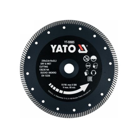 YATO Disc de tăiere cu diamant 230 x 2,0 x 10 x 22,2 mm turbo