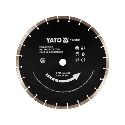 YATO Disc de tăiere cu diamant 350 x 3,4 x 10,0 x 25,4 mm segmentat