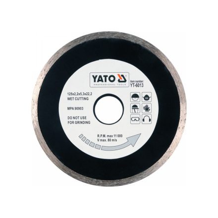 Disc de tăiere cu diamant YATO 125 x 2,2 x 5,3 x 22,2 mm continuu