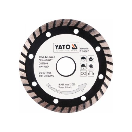 YATO Disc de tăiere cu diamant 115 x 2,4 x 8,0 x 22,2 mm turbo