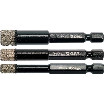 YATO Set de decupatoare circulare cu diamant 3 piese 6, 8, 10 mm cu încleiere de bit pentru utilizare umedă/uscată