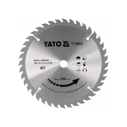 YATO Disc de tăiere pentru lemn 190 x 16 x 2,2 mm / 40T