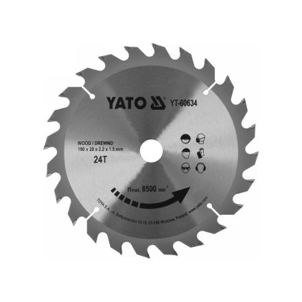 YATO Disc de tăiat lemn 190 x 20 x 1,5 mm / 24T