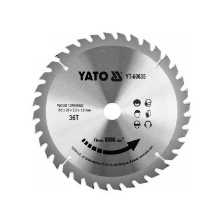 YATO Disc de ferăstrău pentru lemn 190 x 20 x 1,5 mm / 36T