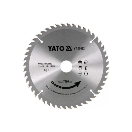 YATO Disc pentru tăiat lemn 216 x 30 x 2,2 mm / 48T