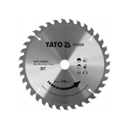 YATO Disc de tăiere pentru lemn 235 x 25,4 x 1,8 mm / 36T