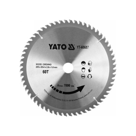 YATO Disc de tăiere pentru lemn 235 x 25,4 x 1,8 mm / 60T