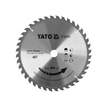 YATO Disc de tăiere pentru lemn 315 x 30 x 3,2 mm / 40T