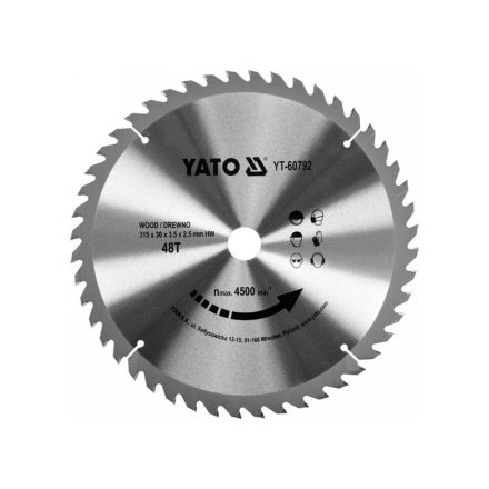 YATO Disc de tăiere pentru lemn 315 x 30 x 2,5 mm / 48T