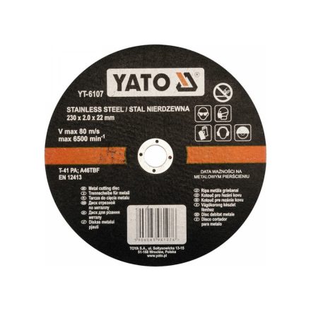 YATO Disc de tăiere pentru metal 230 x 2,0 x 22 mm inox
